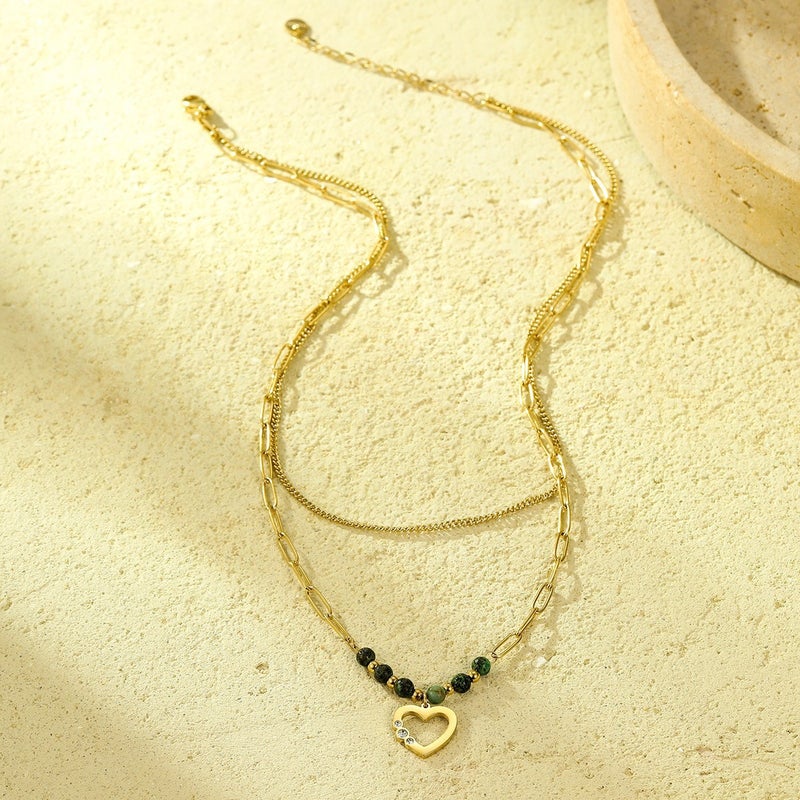 Simple Heart-Shaped Stainless Steel Necklace Fashionable 18K Gold-Plated Design Pearl Necklace Clavicle Chain - Image 5